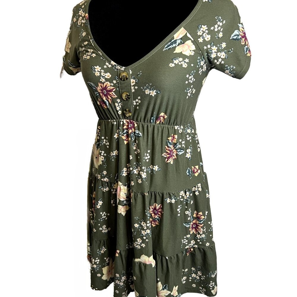 No Boundaries Green Floral Casual House Dress Oversized Summer Spring Size Small